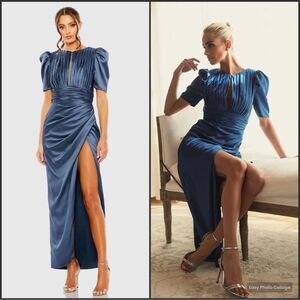 Mac Duggal 27014 PUFF SLEEVE PLEATED BODICE DRAPED GOWN 8 Runs Small